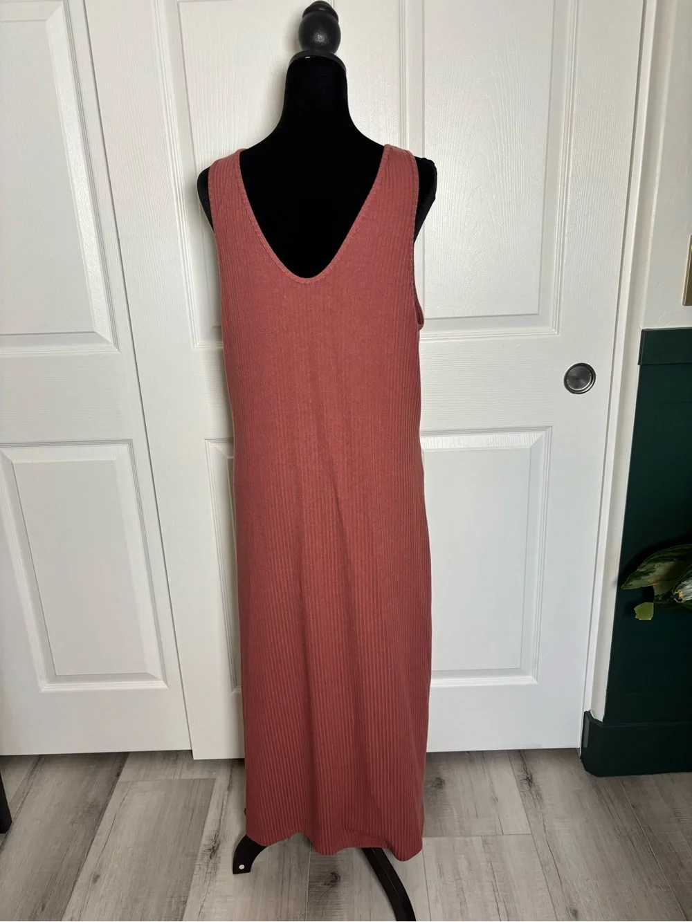 Abercrombie & Fitch Ribbed Maxi Tank Dress Rust Terracotta XL Stretch